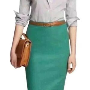 J. Crew Women's Turquoise Blue Wool/Viscose The Pencil Skirt Straight Lined Skir